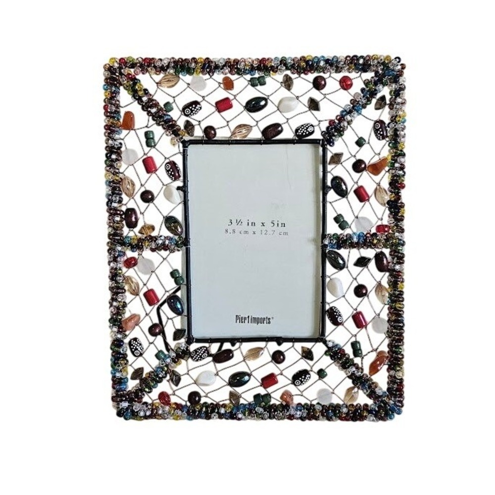 Pier 1 Imports Beaded Photo Frame 3.5in x 5in Wire Multicolor Bohemian